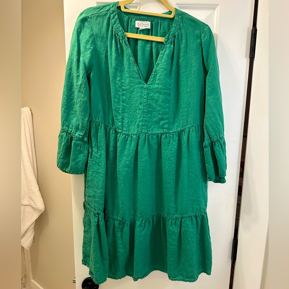 Velvet by Graham and Spencer green linen dress